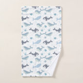 海魚の鯨模様，貝殻，泡b バスタオルセット (ハンドタオル)