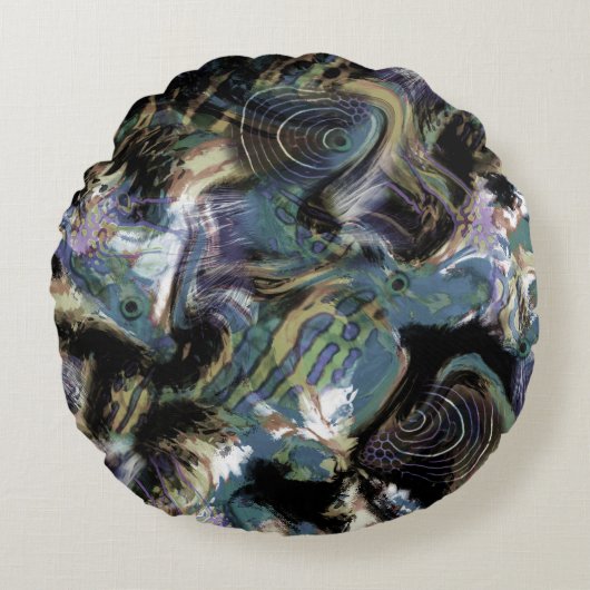 海魚，魚，海藻，革，海魚， ラウンドクッション (正面)