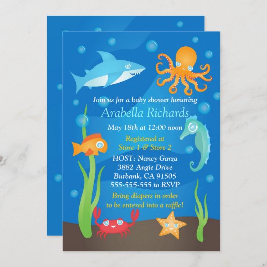 海鮮やかのベビーシャワー招待状 招待状 (正面/裏面)