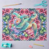 海鮮やかカラフル亀の花の模様 薄葉紙 (クラフト)