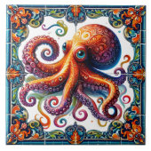 海鮮やか生活を描いたタコのタイルアート タイル (正面)