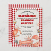 海鮮パーティー 赤チェックと木のウェディングパーティー 招待状 (正面/裏面)