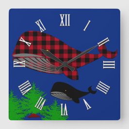 海鯨ファンタジー、水牛の草原クジラ、木 スクエア壁時計