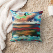 海鳥ビーチ水彩装飾用クッション クッション (ブランケット)