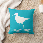 海鳥。青い枕の上に白 クッション (ブランケット)