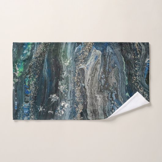 海20抽象芸術の海絵画灰色の夢 バスタオルセット (ハンドタオル)