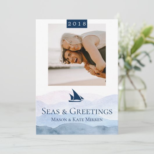 海&あいさつ水の色の波の写真独身の シーズンカード (スタンド正面)