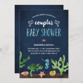 海|のカップルのベビーシャワーの下 招待状 (正面/裏面)