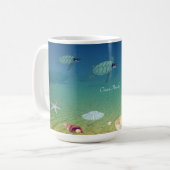 海、ウミガメ、貝殻、真珠、書道 コーヒーマグカップ (正面左)