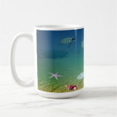 海、ウミガメ、貝殻、真珠、書道 コーヒーマグカップ (左)