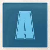 海&スカイブルーイニシャルモノグラムカリグラフィシック ガラスコースター (正面)