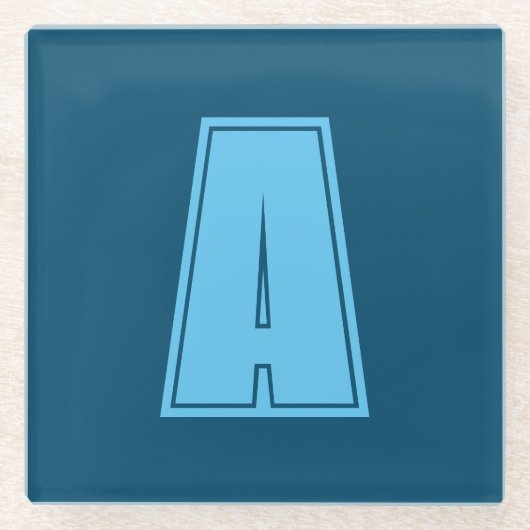 海&スカイブルーイニシャルモノグラムカリグラフィシック ガラスコースター (正面)