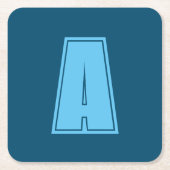 海&スカイブルーイニシャルモノグラムカリグラフィシック スクエアペーパーコースター (正面)