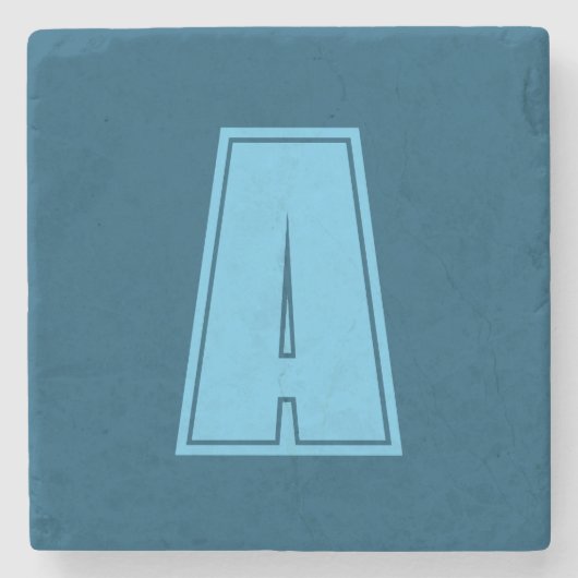 海&スカイブルーイニシャルモノグラムカリグラフィシック ストーンコースター (正面)