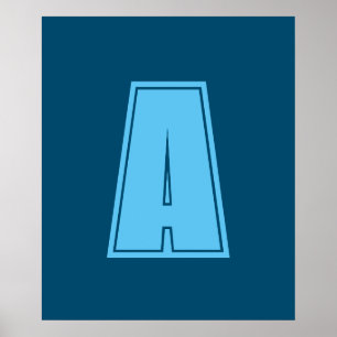 海&スカイブルーイニシャルモノグラムカリグラフィシック ポスター