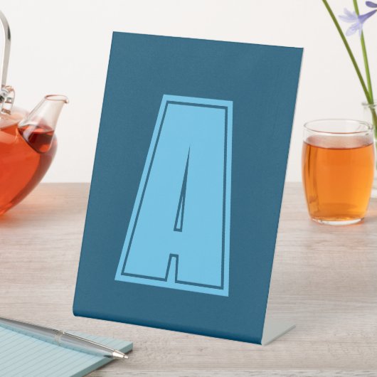 海&スカイブルーイニシャルモノグラムカリグラフィシック 台座サイン (インサイチュ)