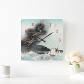 海・ドラゴンが富士山に登る北斎浮世絵 スクエア壁時計 (ホーム)