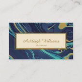 海 – ネイビーティール(緑がかった色)金ゴールドマーブル抽象芸術パターン 名刺 (正面)