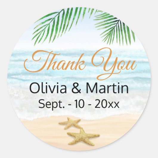 海、ビーチ、ヒトデ ラウンドシール (正面)