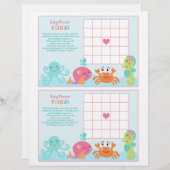 海/ピンクのクジラの下の「ベビーシャワービンゴシート」 (正面/裏面)