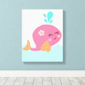 海/ピンククジラのキャンバスアートの下 キャンバスプリント (インサイチュ (ウッドフロア))