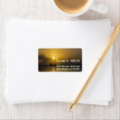 海、ボート、夕日 ラベル (インサイチュ)