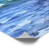 海&ロックマウンテンウォーターカラースタイルアート ポスター (角)