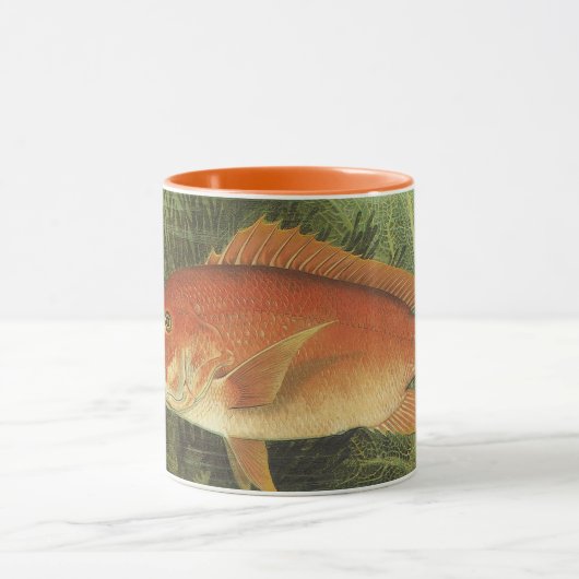 海、ヴィンテージ海洋生物の中の赤いスナッパーフィッシュ マグカップ (中央)