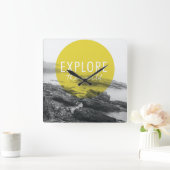 海 |世界を探索引用文 スクエア壁時計 (ホーム)