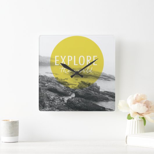 海 |世界を探索引用文 スクエア壁時計 (ホーム)