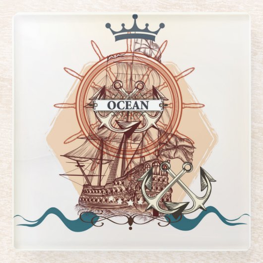 海/出荷 ガラスコースター (正面)