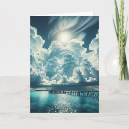 海、波止場、ふわふわ考えの雲 カード