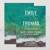 海 波 砂浜 海岸 航海 ウェディング 招待状 (正面/裏面)