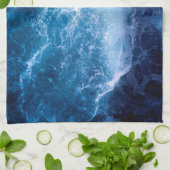 海 – 濃い青の波 キッチンタオル (折り畳み)