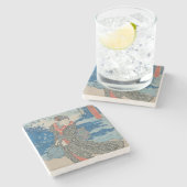 海(色のwoodblockのプリント)による日本のな女性 ストーンコースター (横)