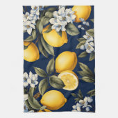 海 Mediterranean キッチン ネイビー レモンと ブルームス キッチンタオル (縦)