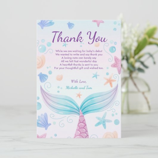 海Bの下で人魚の赤ちゃんシャワーヒトデ サンキューカード (スタンド正面)