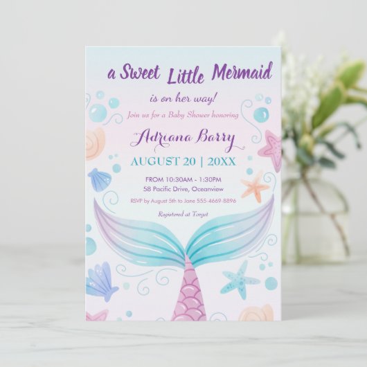 海Bの下で人魚の赤ちゃんシャワーヒトデ 招待状 (スタンド正面)