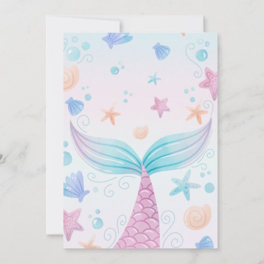 海Bの下で人魚の赤ちゃんシャワーヒトデ 招待状 (裏面)