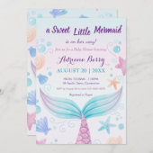 海Bの下で人魚の赤ちゃんシャワーヒトデ 招待状 (正面/裏面)