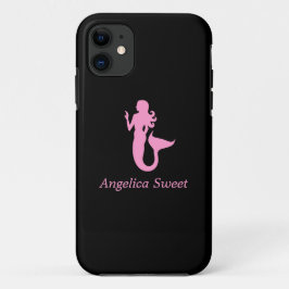 海Glow_Pink-on-Black Mermaid_personalized iPhone 11 ケース