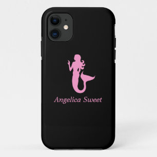 海Glow_Pink-on-Black Mermaid_personalized iPhone 11 ケース