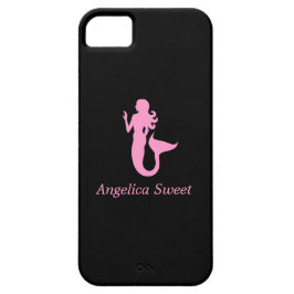 海Glow_Pink-on-Black Mermaid_personalized iPhone 11 ケース