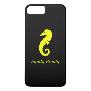 海Glow_Yellow-on-Blackシーホース_パーソナライズされた iPhone 8 Plus/7 Plusケース