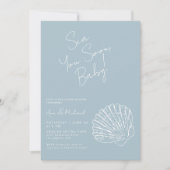 海Youすぐに青ホタテ貝殻少年の赤ちゃんシャワー 招待状 (正面)