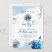 海You Soon Baby Blue Coastal Baby Shower 招待状 (正面)