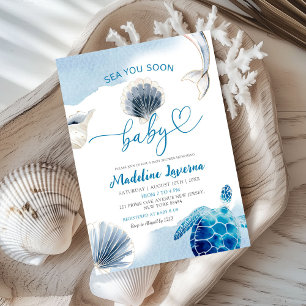 海You Soon Baby Blue Coastal Baby Shower 招待状