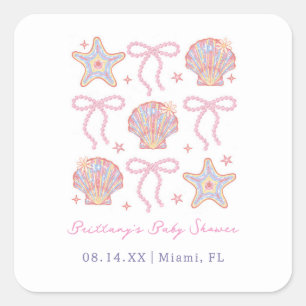 海You Soon Baby Girl Coastal Baby Shower スクエアシール