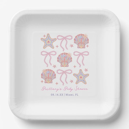 海You Soon Baby Girl Coastal Baby Shower ペーパープレート (正面)
