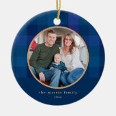 浸された格子青い写真のクリスマス セラミックオーナメント (正面)